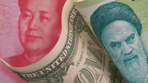 china vs Iran divided by a dollar bill