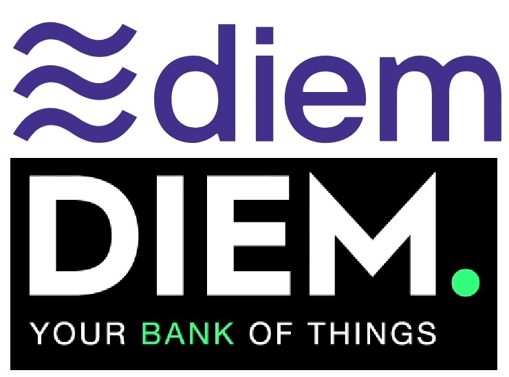 logos de Diem, arriba el de Facebook y Libra vs el de la fintech en la parte de abajo