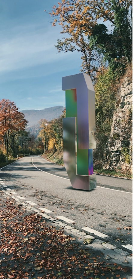 A Mirror NFT on display on a Swiss Road