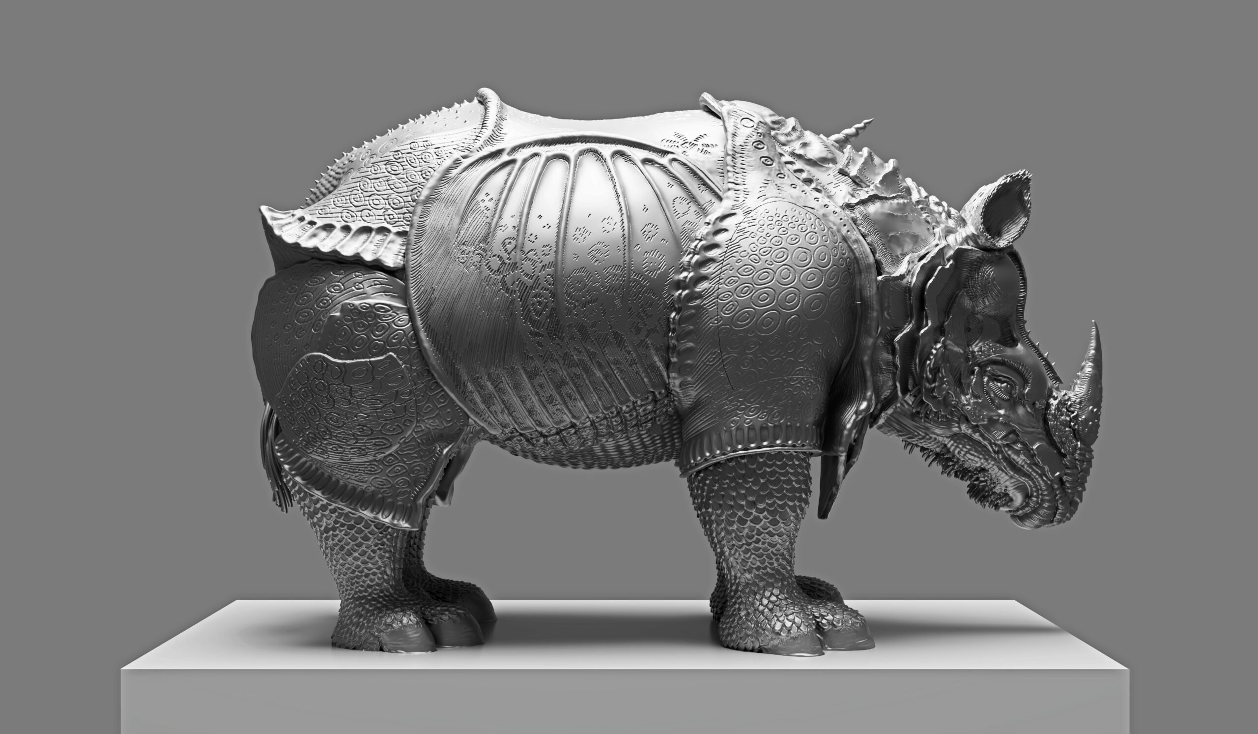 Asprey Studio’s Rhinoceros. Silver sculpture.