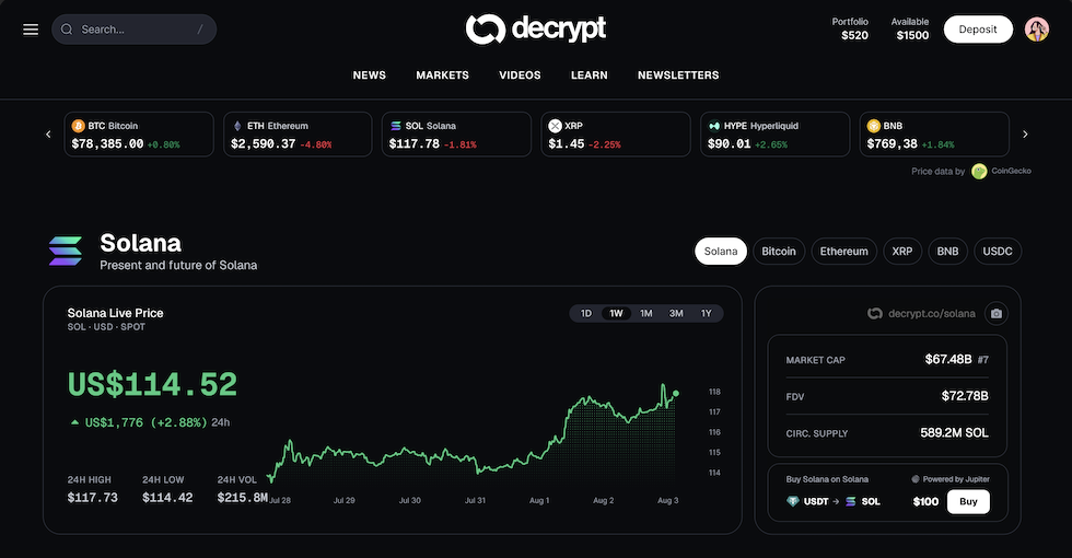 Decrypt 在 Solana 上线 Money Accounts,统一接入信息交易平台 3